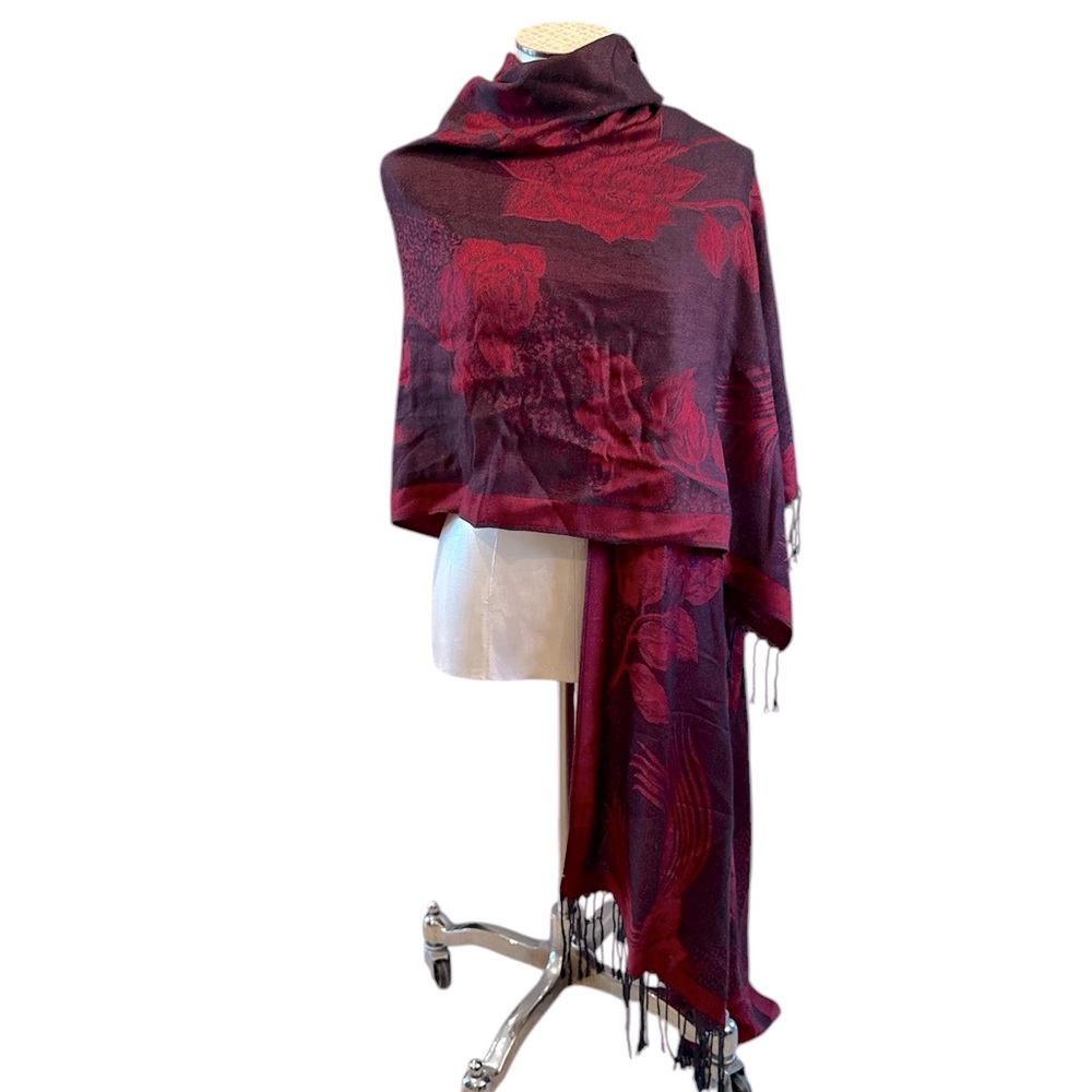 Pashmina Scarf Luxury 70%Pasmina 30%Silk Tassels Edge Red And Black